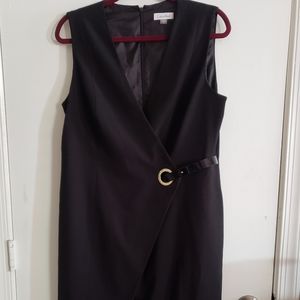 Black Sleeveless Wrap Look Sheath Dress